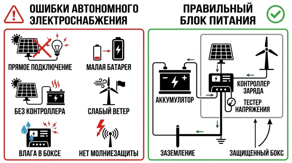 Ошибки подключения электропастуха к ветрогенератору